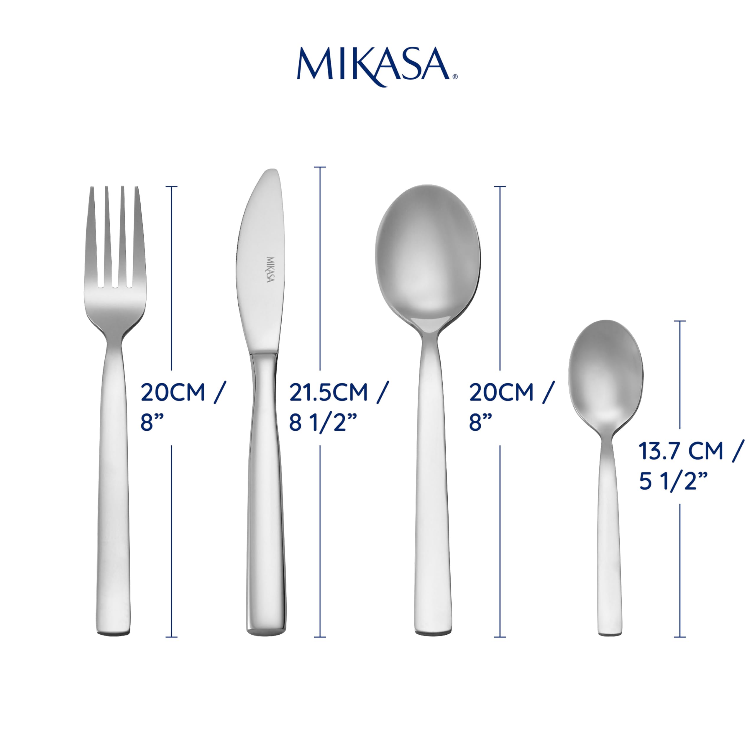Mikasa Beaumont Juego de Cubiertos de Acero Inoxidable de 16 Piezas, para 4, Incluye 4x Cuchillos, Tenedores, Cucharas de Postre y Cucharillas de Té, Apto para Lavavajillas