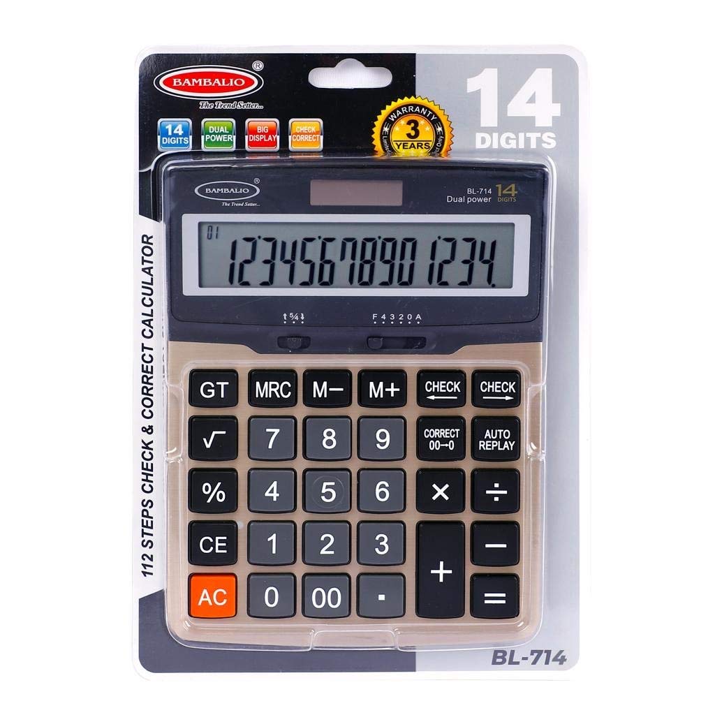 Bambalio Pantalla grande BL-714 de 14 dígitos con panel metálico y calculadora electrónica