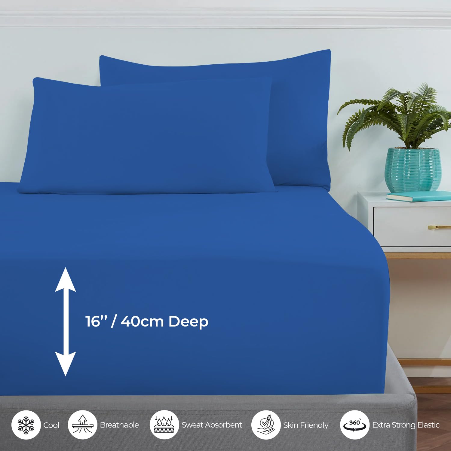 MistyMorning Extra Deep Fitted Sheet 16''/40cm, Egyptian Cotton bed sheets with 200 Thread Count - Image 3