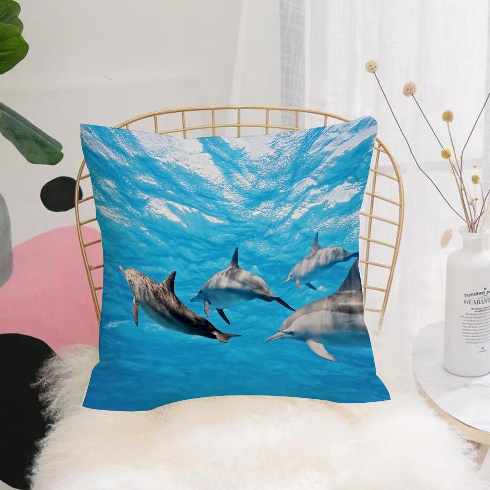 HYOSXW Cushion Cover,Throw Pillow Case Home Decorative for Living Room Bedroom Sofa Chair 16X16 Inch,Dolphin, underwater of dolphins happy swimming ocean animal life image,Pillowcase 40X40cm