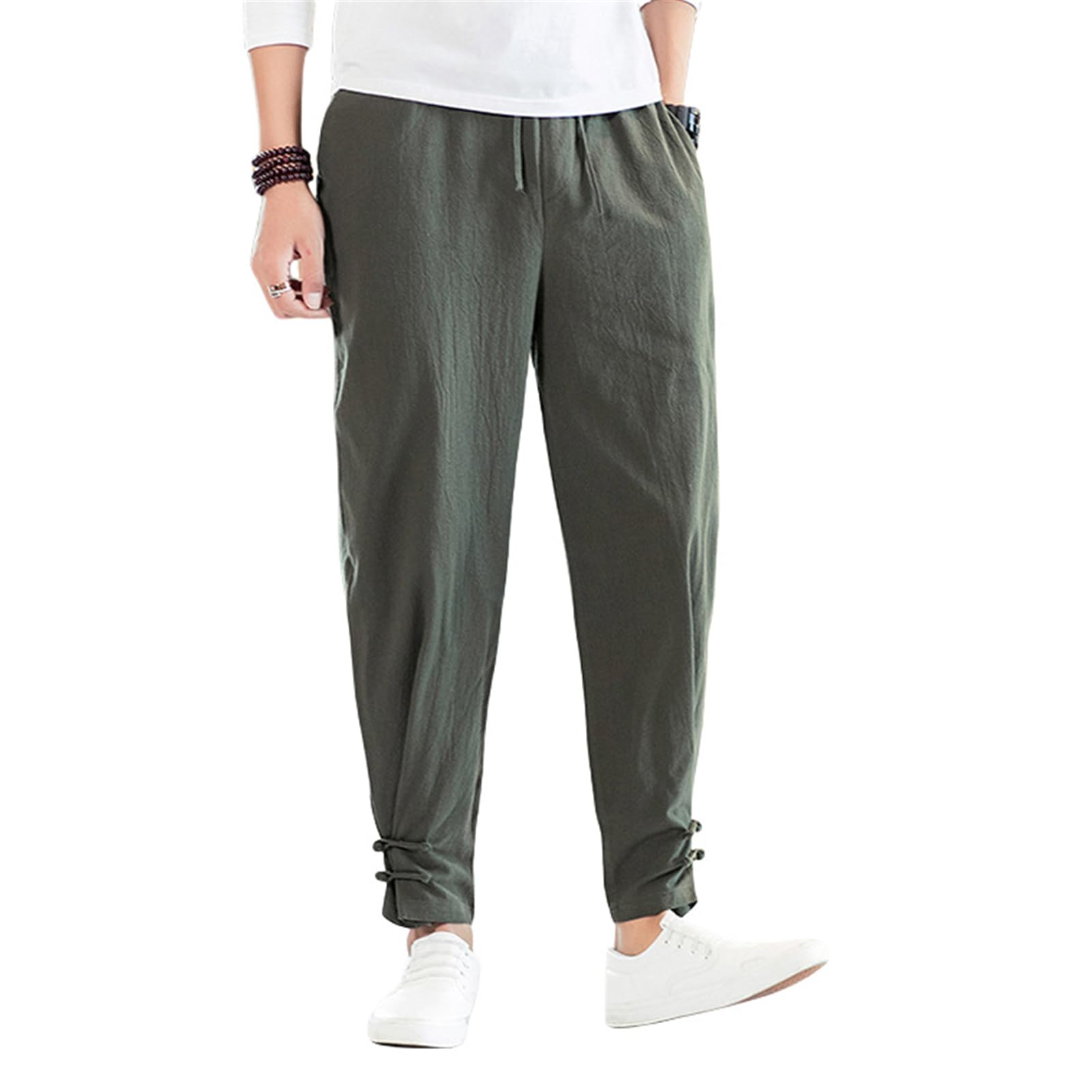 Pantalon décontracté style chinois homme coton lin ample léger - 8