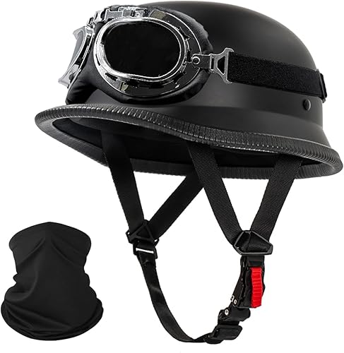 Miniatura 9 de Casco de motocicleta de estilo alemán, casco delgado para adultos, hombres y mujeres, novedoso casco de media carcasa, casco retro de media cara