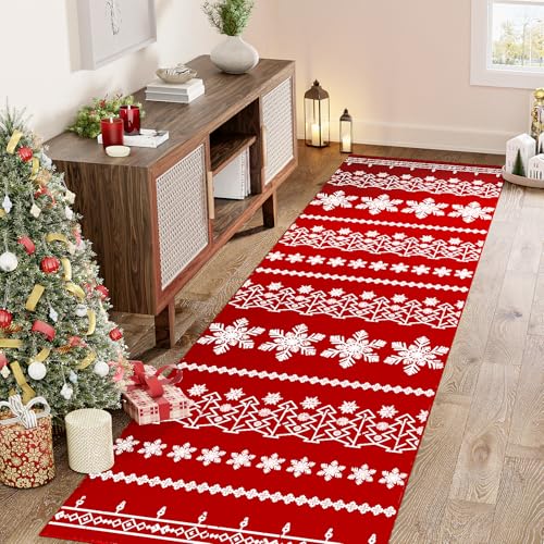 PureCozy Weihnachten Teppich 60×180cm Rot Weihnachtsteppich