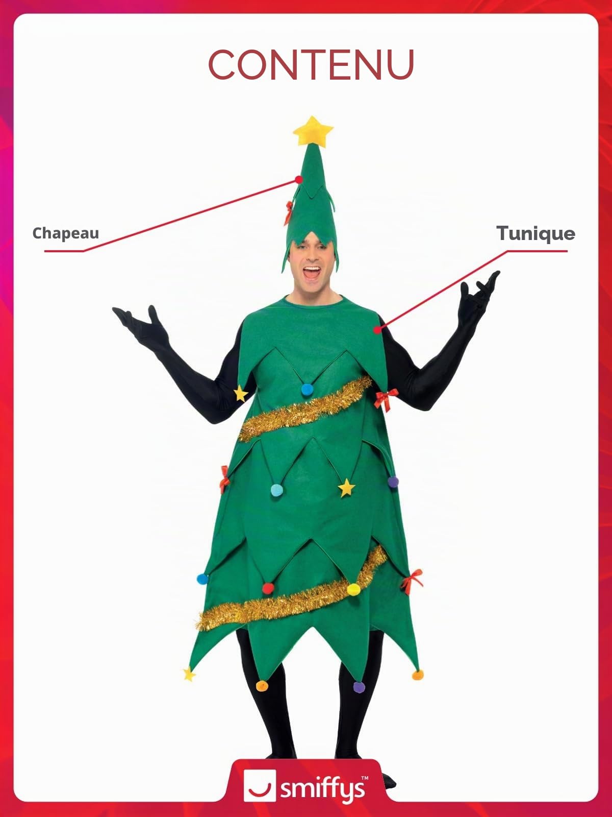 Smiffys Costume sapin de Noël, Vert, avec tunique et chapeau, Deluxe Halloween