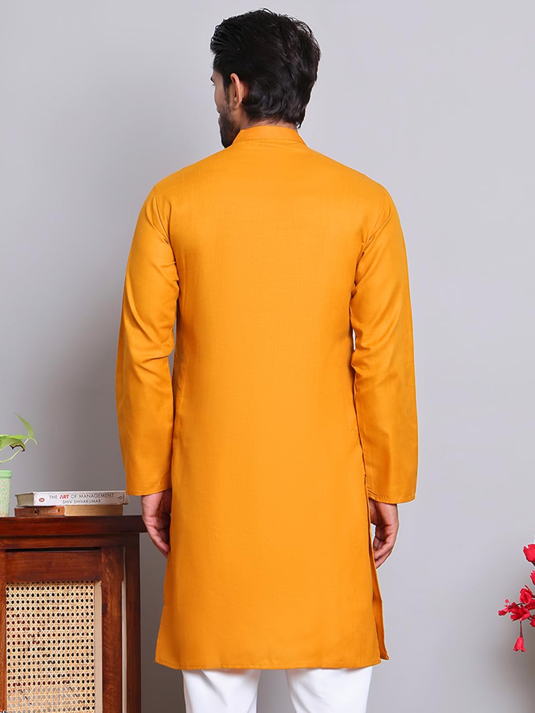 Jompers Mustard Solid Cotton Kurtas For Men (Mustard, Xl)