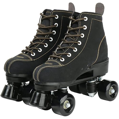 Roller Skates for Women High Top Suede Roller Skates Shiny Light Up Four Wheels Double Row Roller Skates for Men with a Shoes Bag