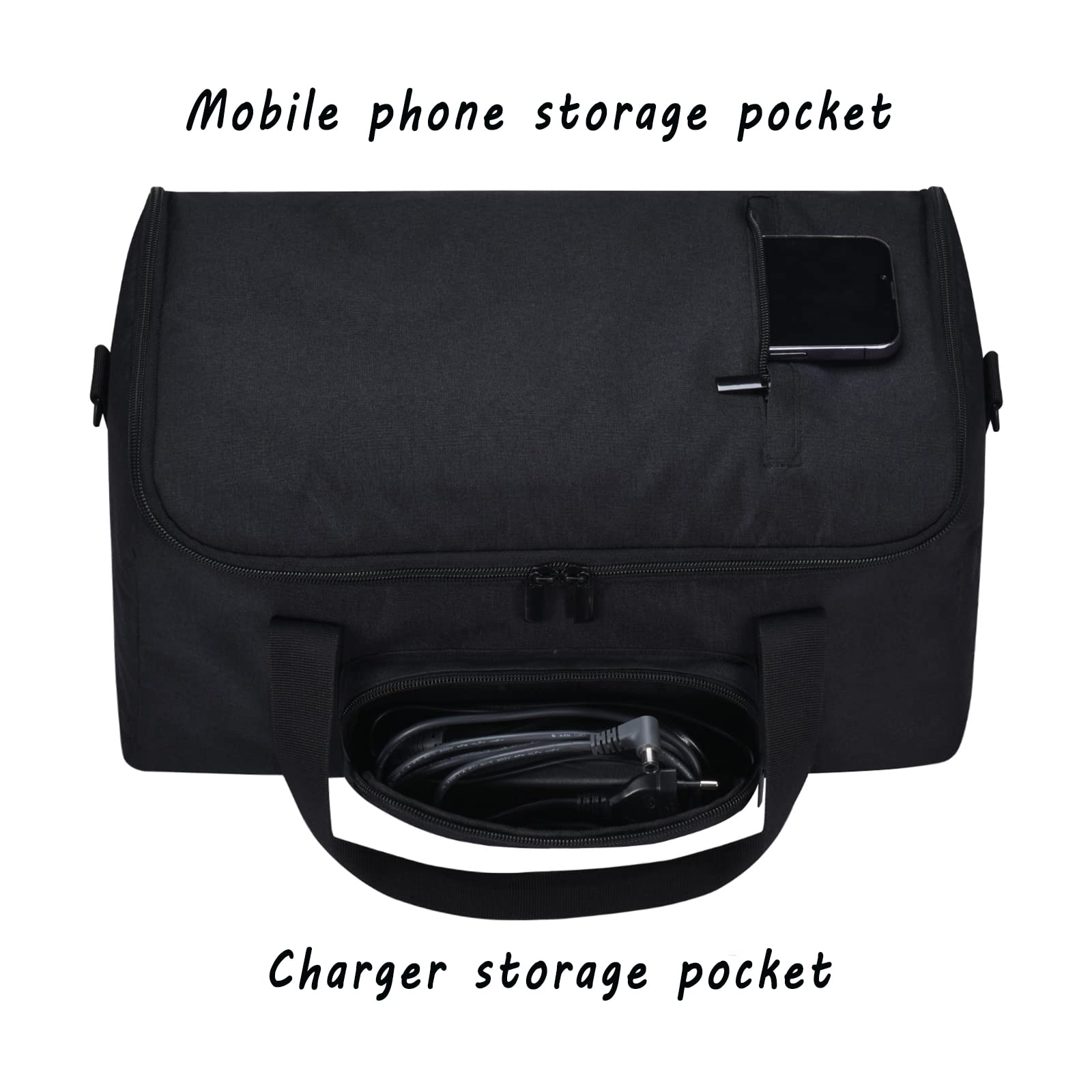 Caso Bolso de Mano con Correa para el Hombro y Bolsillos de Almacenamiento adicionales Carcasas para Ultimate Ears HYPERBOOM Altavoz Bluetooth portátil,Cargador, Cable, Teléfono (Negro)