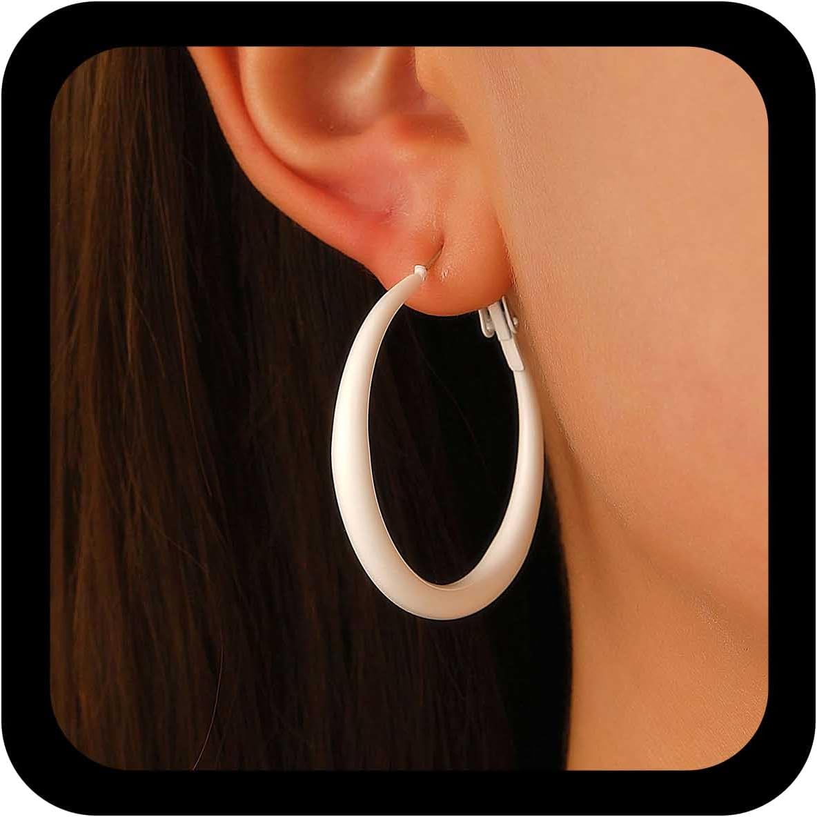 Vintage White Enamel Circle Earrings Circle Hoop Earrings Large Huggie Hoop Earring Minimalist Huggie Earring Jewelry for Women