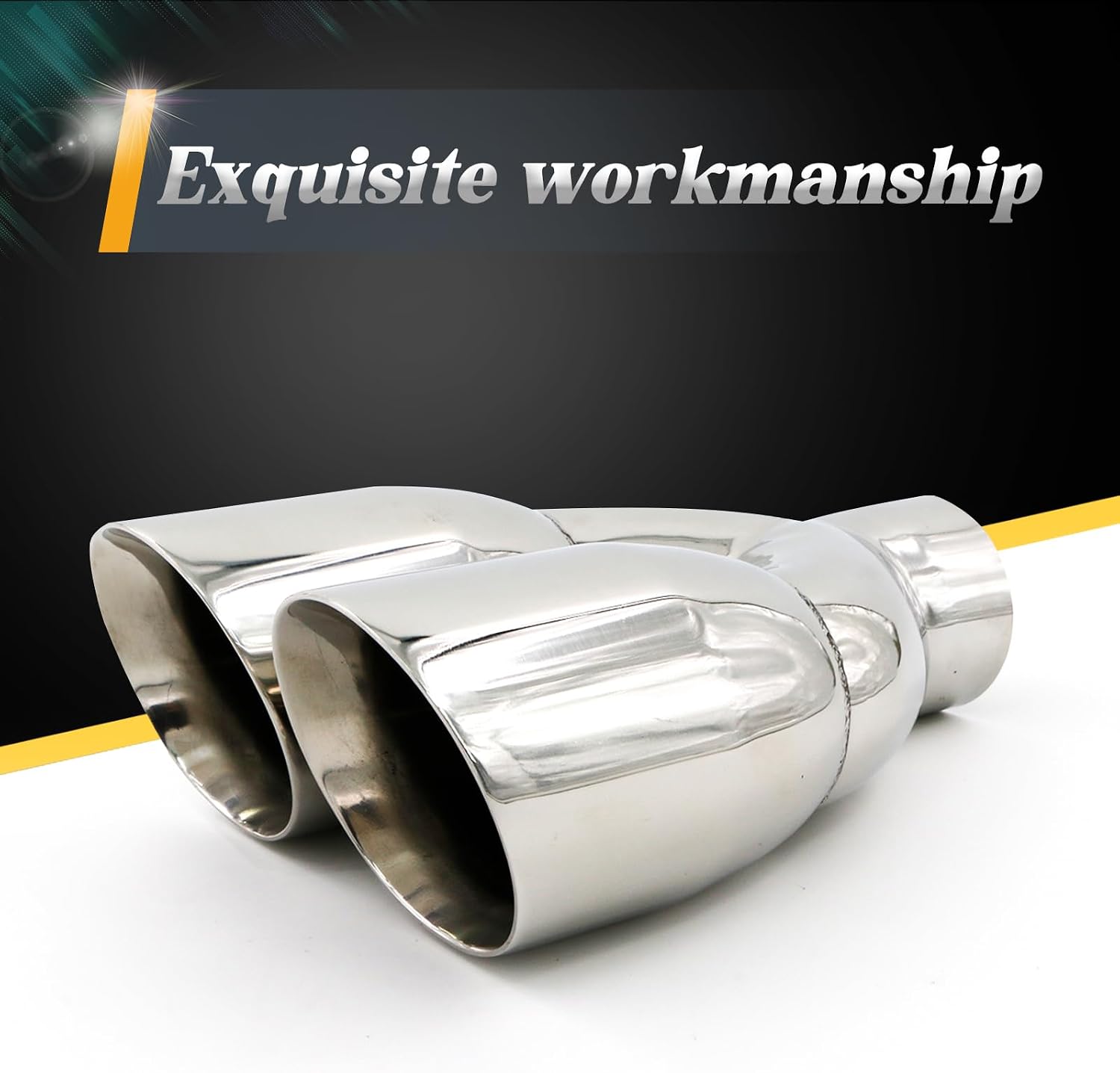 2.5 Inch Dual Exhaust Tip, Fit for Inlet 2x3.5 Outlet 9.5" Overall Length Chrome Polished Universal Stainless Steel Double Wall Tail Weld on
