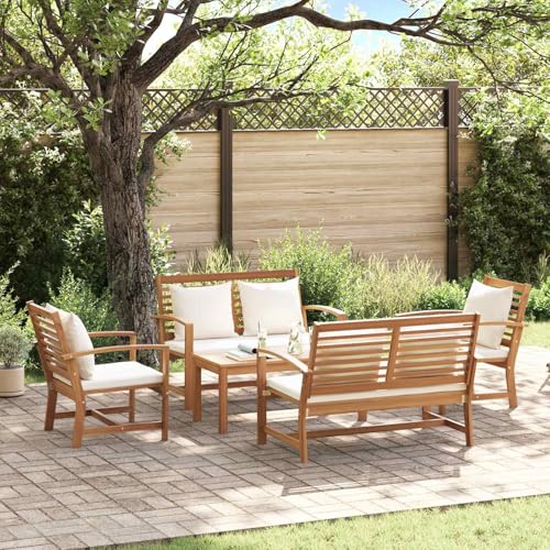 Générique Ensemble de canapé de Jardin 5 pcs Naturel Bois de Teck Massif,Meubles,Mobilier de Jardin,Salons de Jardin,3356859
