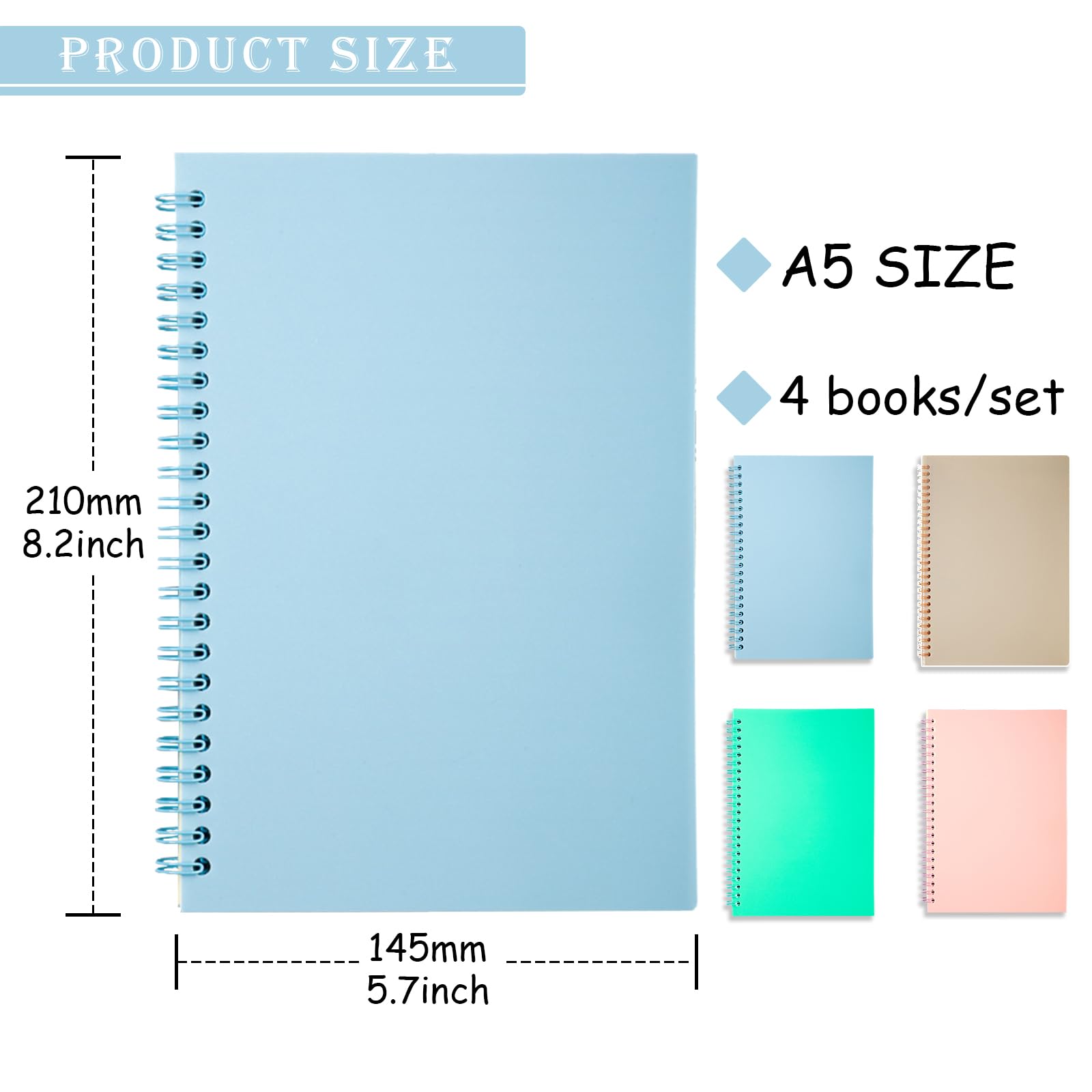 GOOKALA A5 Spiral Lined Notepad,4 Pack Spiral Notebook Wirebound Notebooks 80 Sheets(160 Pages)/Per Pack A5 Sketch Book Reporters Notepad for Office Travel School Drawing Multicolor - Image 2