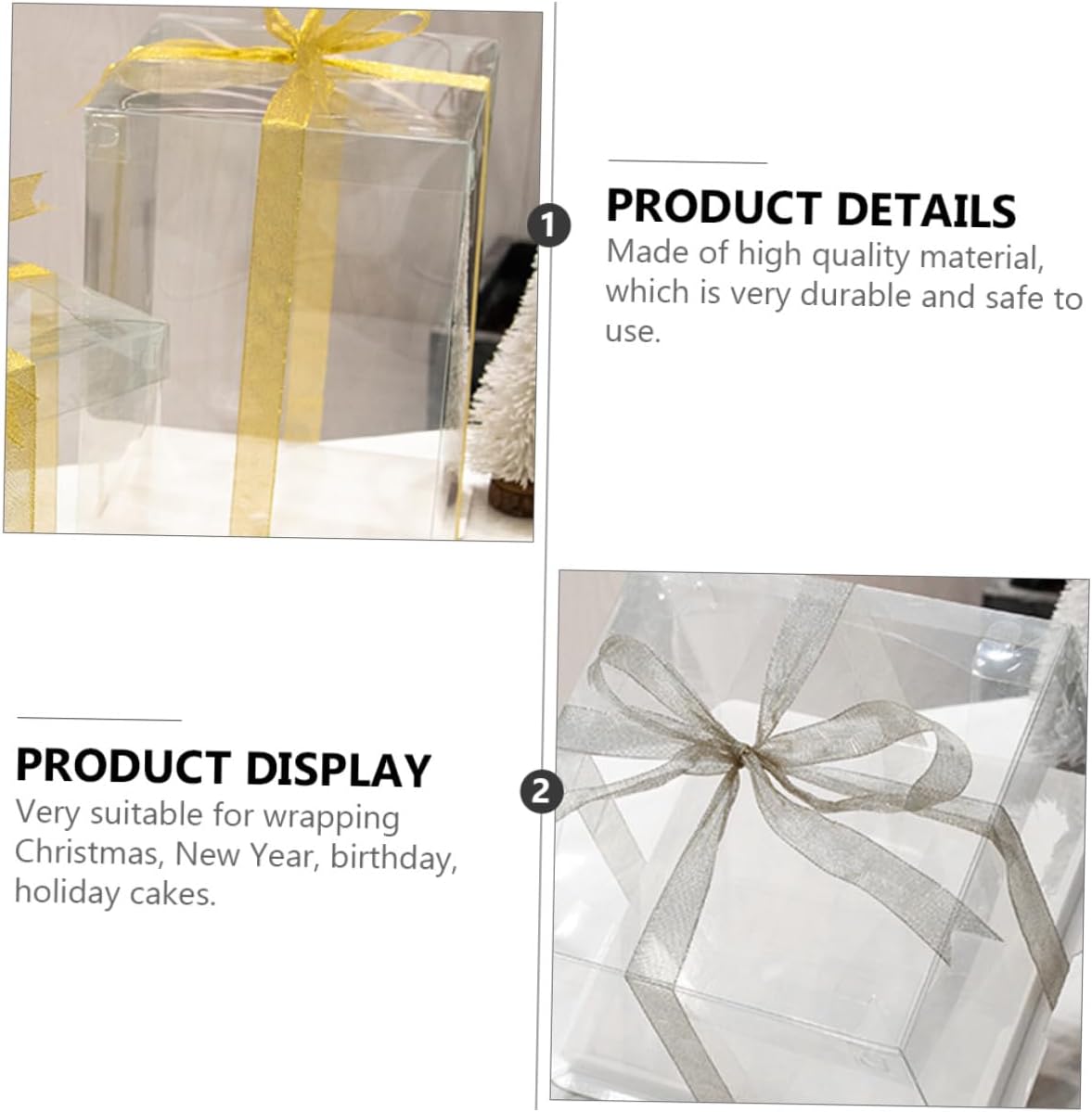 Tofficu 5pcs 8-inch Square Cake Storage Boxes with Increased Height, Double-layer Food Packaging Containers with Random Ribbon for Birthday and Party Cake Wrapping