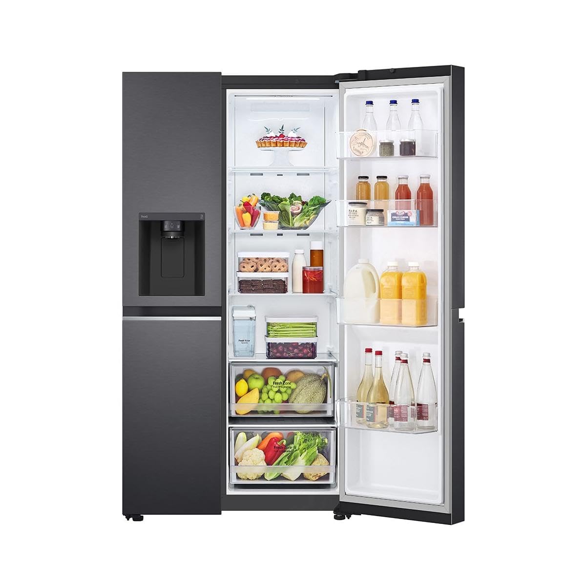 LG GSLV71MCTD Frigorifero Americano Side-by-Side, Classe D, Frigorifero No Frost, 635L, Wi-Fi, Tecnologia Door & Linear Cooling, Dispenser acqua e ghiaccio senza allaccio, Smart Diagnosis, Nero