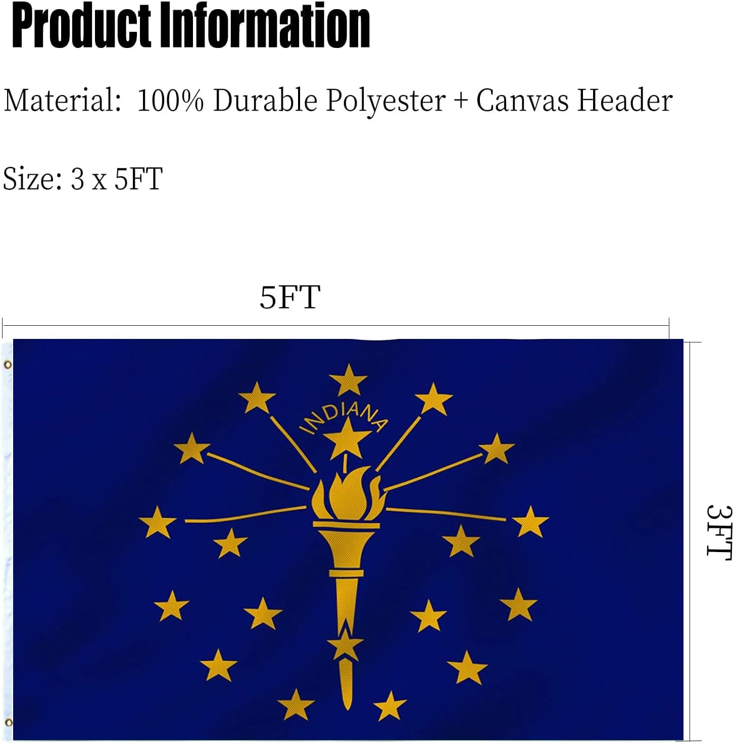 Indiana State Flag 3x5 Double Sided Outdoor Heavy Duty Indiana Hoosier IN State Flags 3 Ply with Durable Canvas Header and 2 Brass Grommets Vivid Colors - Image 6