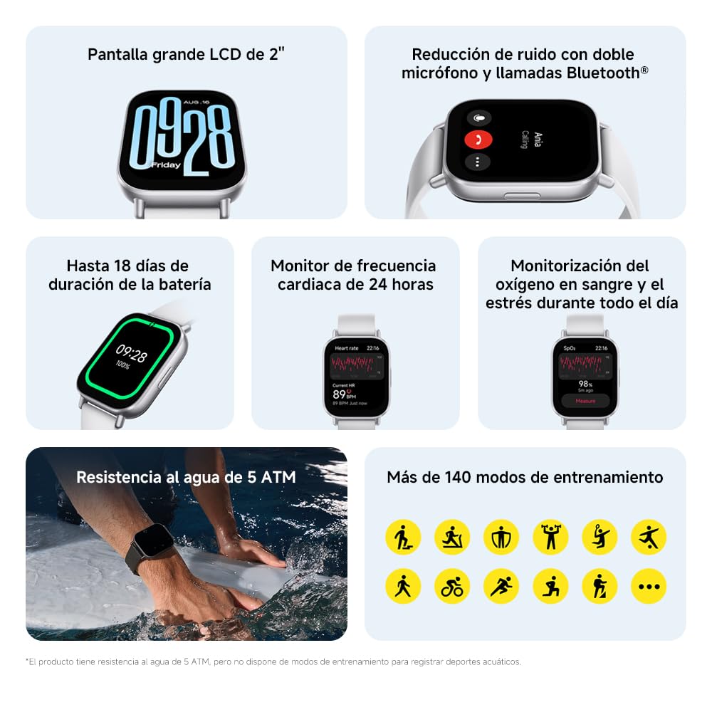 Visita la tienda de XIAOMI XIAOMI Redmi Watch 5 Active, Llamadas Bluetooth, Pantalla LCD de 2 Pulgadas, Monitor de frecuencia cardíaca, 140 Modos Deportivos, hasta 18 días de autonomía, Negro in use