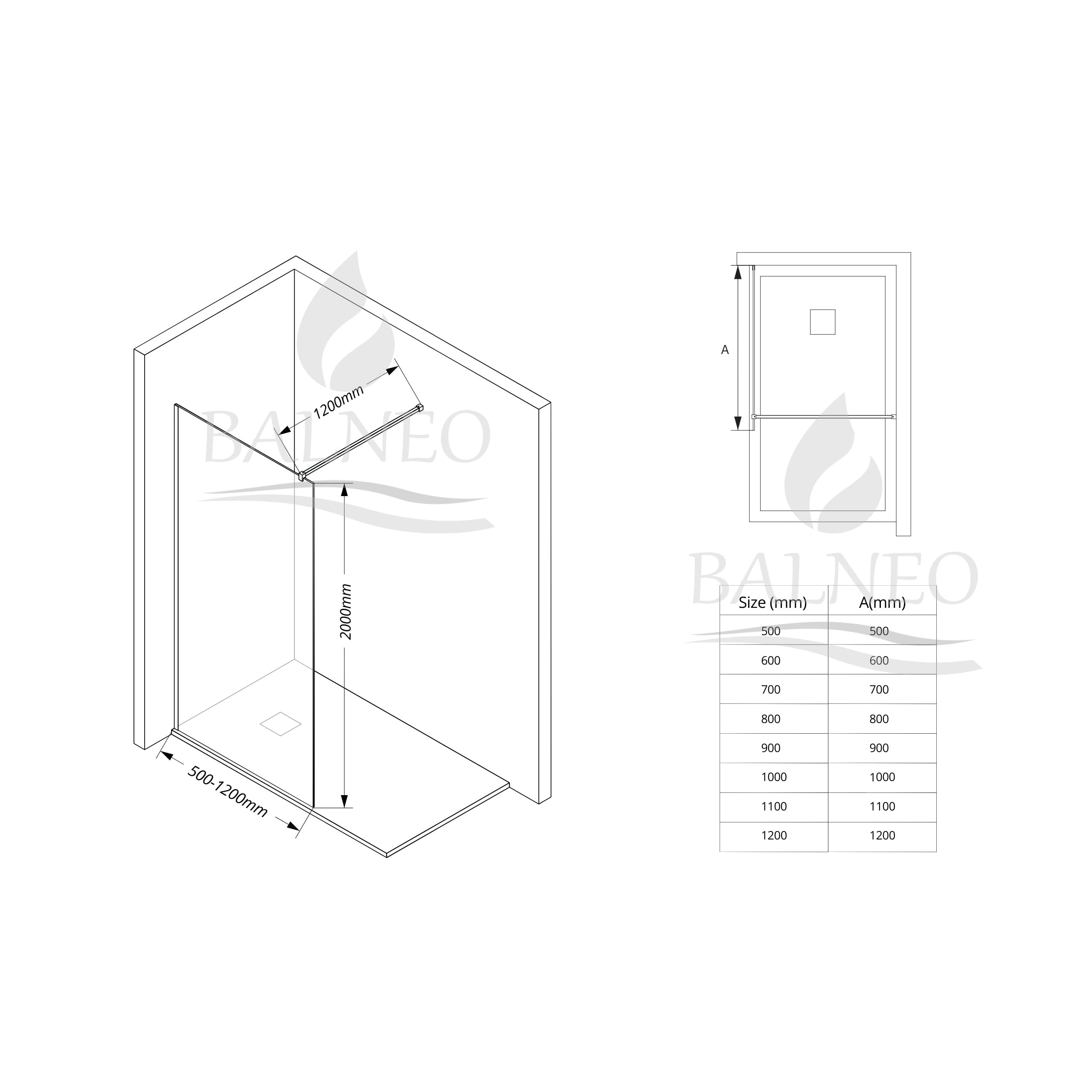 Mampara de Ducha Dorada 50 x 200 cm - Panel Fijo de Cristal Templado 8 mm con Tratamiento Antical Easy Clean - Instalación Reversible Izquierda/Derecha - Ideal para Ducha de Obra Walk-In