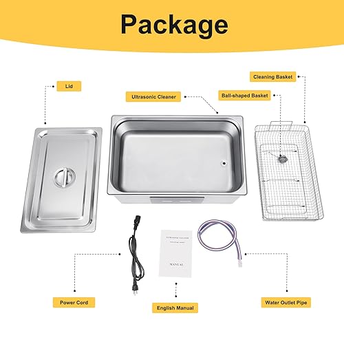 Miniatura 7 de Limpiador ultrasónico profesional de 5.8 galones con calentador y temporizador de 176 , 480 W, acero inoxidable 304, máquina de cavitación sónico
