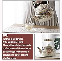 Vista 6 de Tetera de Esmalte Cerámico Floral Tetera para Estufa, Tetera Grande de Porcelana Esmaltada (blanco) (2.4L, blanco2)