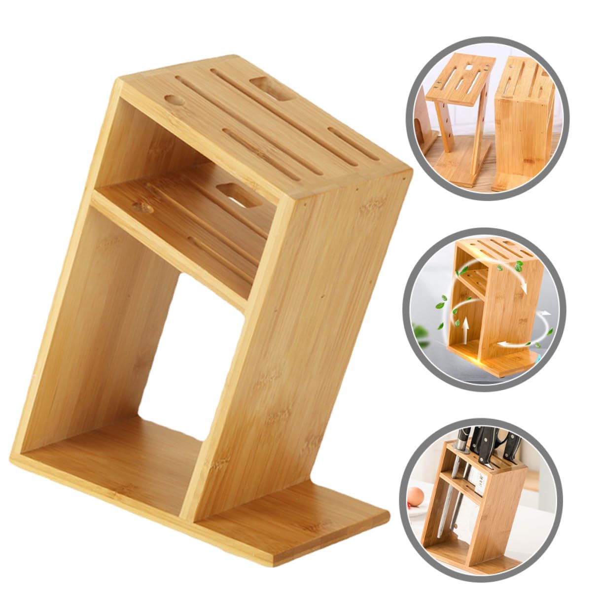 Support pour Couteaux en Bambou, Porte-ustensiles Multifonction