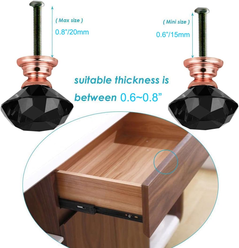 FENSING 12 Pcs 30MM Kitchen Cabinet Knobs Drawer Knobs Dresser Knobs Black Glass Crystal Knobs Drawer Pulls Knobs Dresser Drawer Handles Knobs for Dresser Drawers Bathroom(Copper)