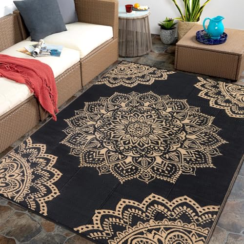 Yamaziot Waterproof Outdoor Rug 5x8 ft, Reversible Plastic Straw Rug for Patio Clearance, Camping, RV Mat, Large Outside Rug Carpet for Porch, Deck, Backyard, Balcony, Picnic (Blue)
