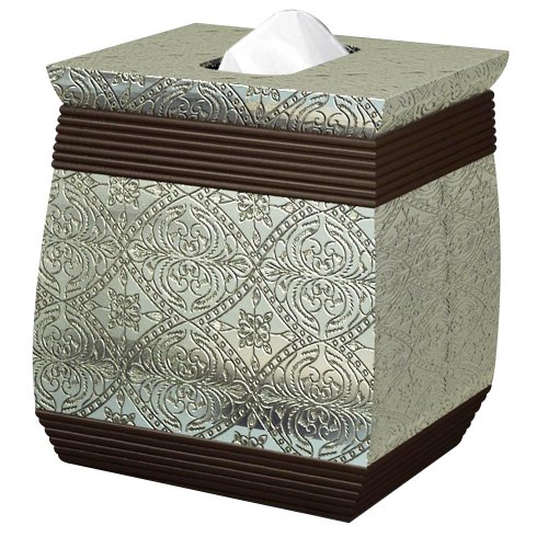 nu steel Boutique Tissue Box Cover,Part of Our Jodhpur Bathroom Accessory Set Resin Square Facial Tissue Box Holder for Bathroom Vanity Countertops,Bedroom Dressers-Silver/Orb Finish