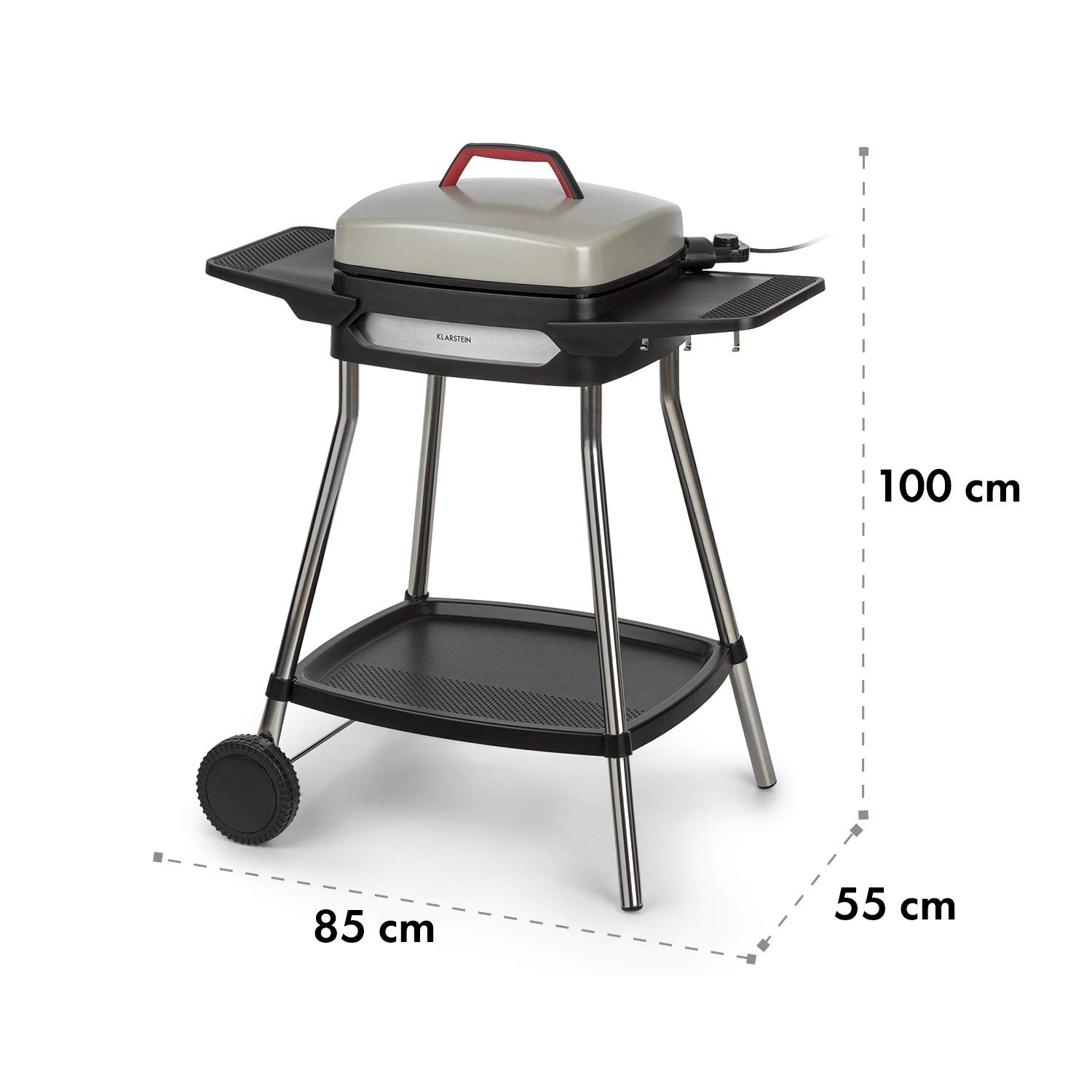KLARSTEIN Gatsby - Grill Elettrico, 2000W, EasyGrill Concept, Piastra: 40x36 cm in Alluminio Pressofuso Antiaderente, Tavoli Laterali: 20 x 32 cm, Termostato, Ruote, Beige/Nero