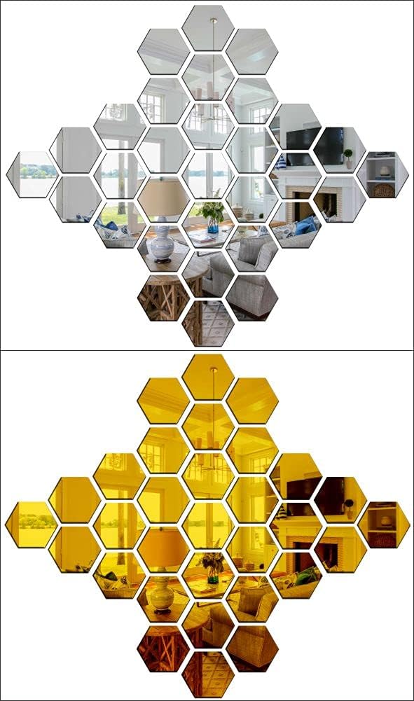 Wall1ders Combo Hexagon 30 Silver 30 Golden (Each Hexagon Size 10.5 cm x 12 cm) Hexagon Mirror Wall Stickers, Mirror Stickers for Wall, (B097KF55KR) Amazon Price History, Amazon Price Tracker