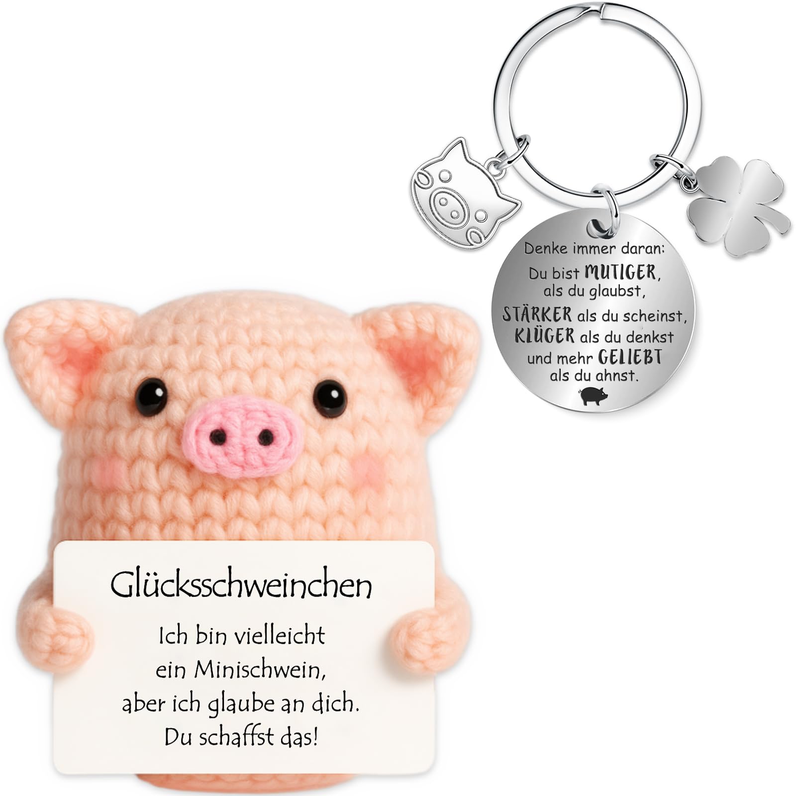 Farbeele Glücksschweinchen und Glücksbringer-Schlüsselanhänger, Pocket Hug Positive Figur, MutmacherGeschenk, Gute Besserung Geschenk, Glücksbringer Prüfung, Geburtstagsgeschenk