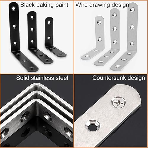 Miniatura 4 de Soporte de esquina  20 piezas de soporte en L, soporte de esquina de acero inoxidable, soporte de ángulo recto con 40 tornillos para estantes,
