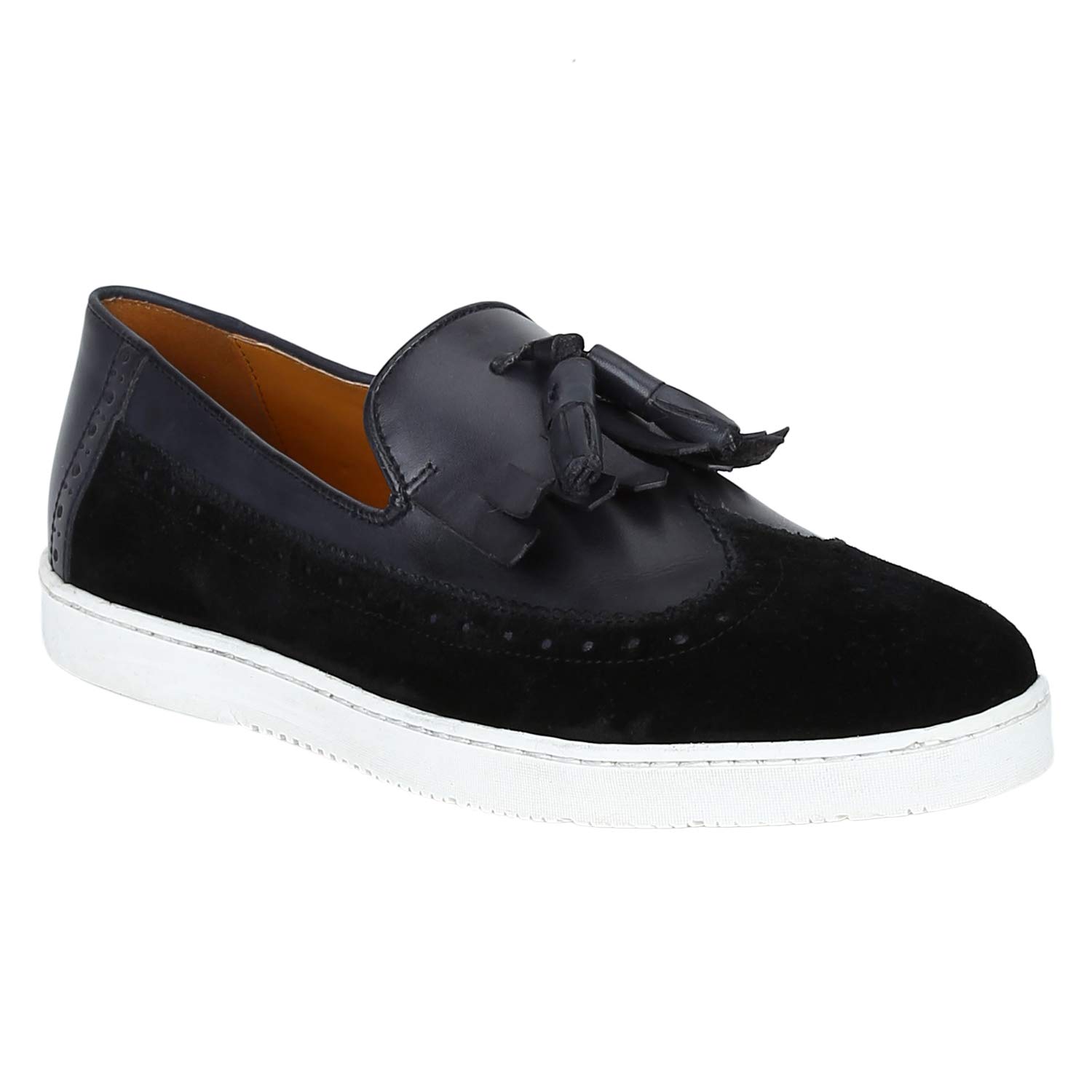 Del Mondo Genuine Leather Black/Navy Colour Casuals Sneaker Slipon Brogue Shoe for Mens