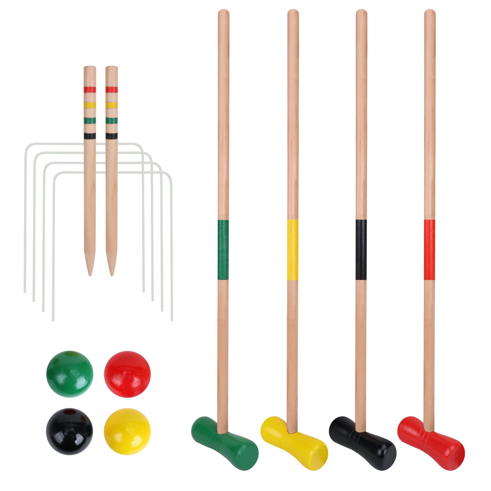 GOTHINK 4 Players Croquet Set with Wooden Balls for Adults & &Kids - Summer Outdoor Games for Lawn Backyard Activity - 30Inch Wooden Mallets,Colored Ball, Wickets, Stakes