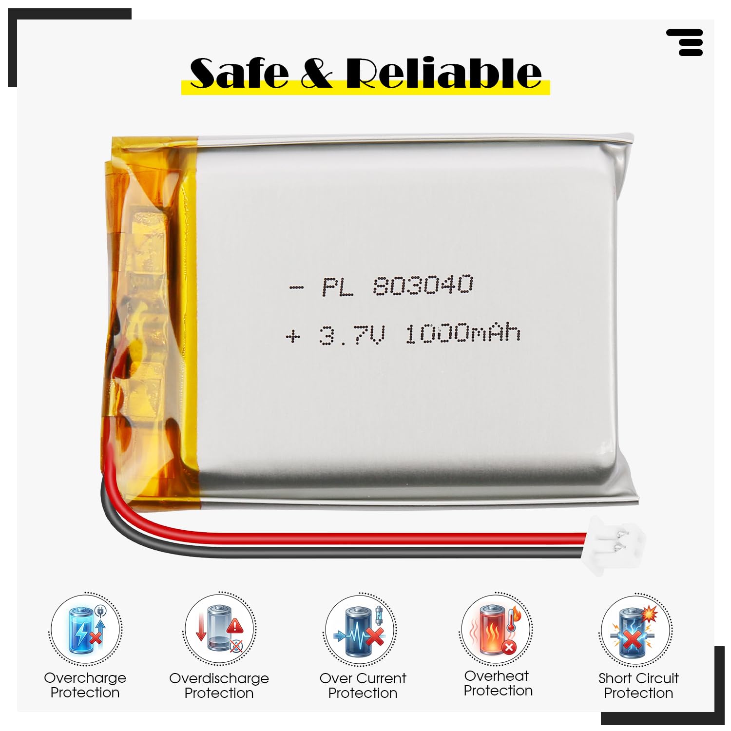 Amazon.com: Qimoo 803040 3.7V 1000mAh LiPo Battery - Rechargeable