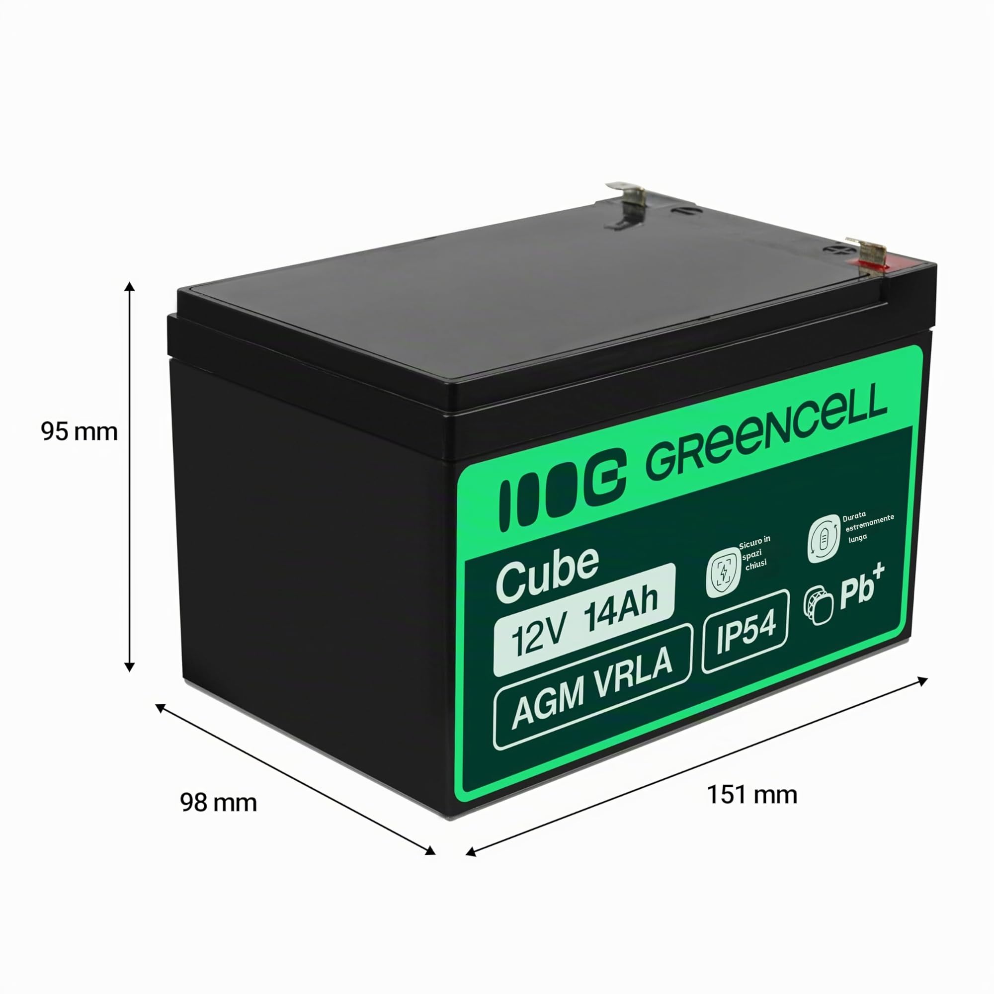 Green Cell Batteria AGM 12V 14Ah ricaricabile sigillata VRLA | Per UPS, allarmi, giocattoli elettrici, impianti solari, scooter, backup e uso ciclico senza manutenzione