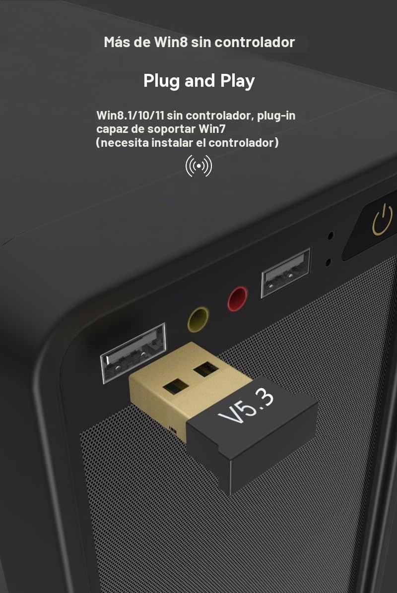 Adaptador Bluetooth USB 5.3, Memoria Bluetooth para PC Laptop EDR Dongle USB Bluetooth Compatible con Windows 11/10/8.1/7/Linux (5.3)
