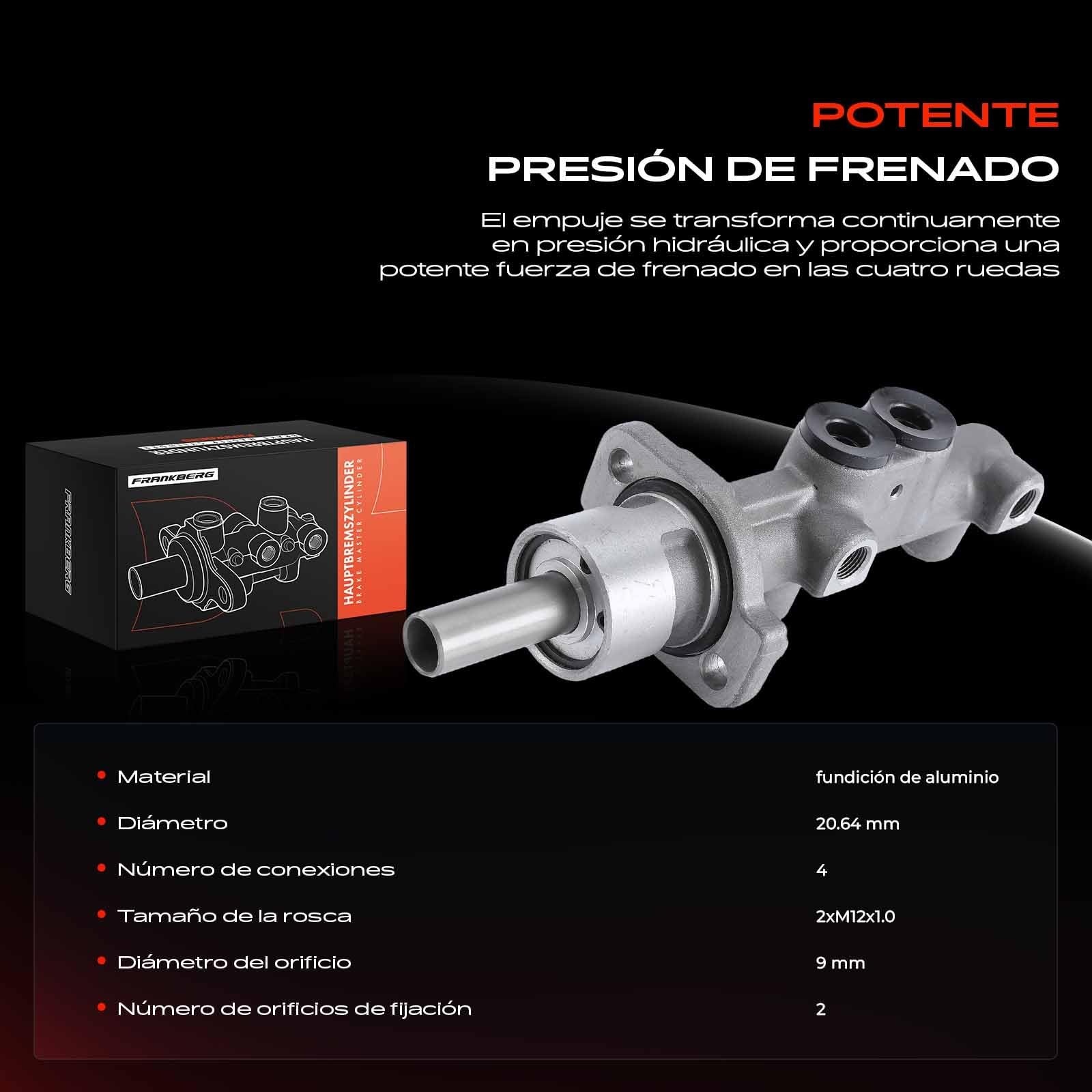Frankberg Bomba de freno Cilindro de freno Compatible con FAbajoia II 542 1.2L Polo 9A 9N 1.4L Polo 9A 9N 1.2L FAbajoia II Combi 545 1.4L R.o.o.m.s.t.e.r 5J7 1.2L Replace# 6Q0611021