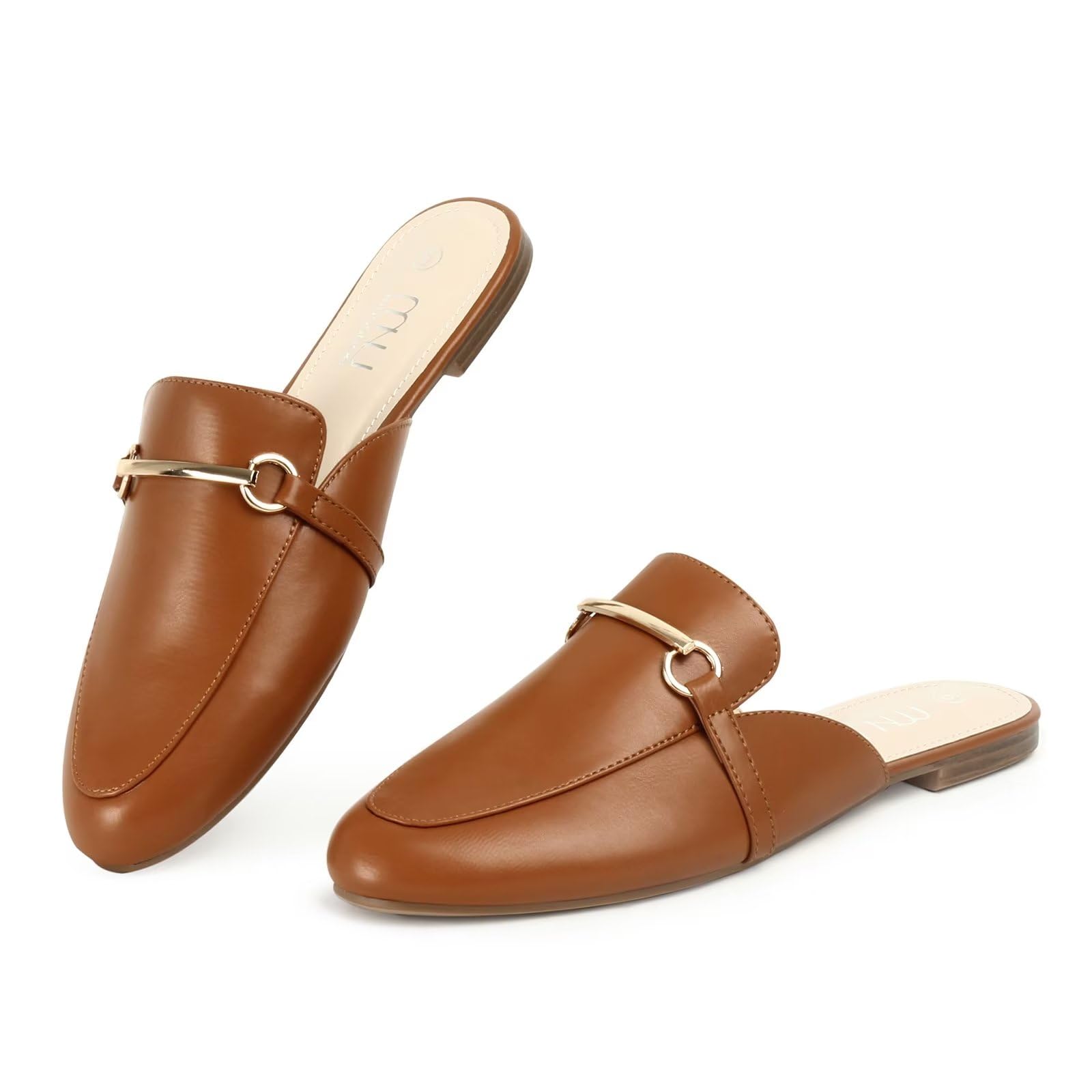 MUSSHOE Mules for Woman Buckle Flats Comfortable Slip on Women Mules Flats Shoes Backless Loafers