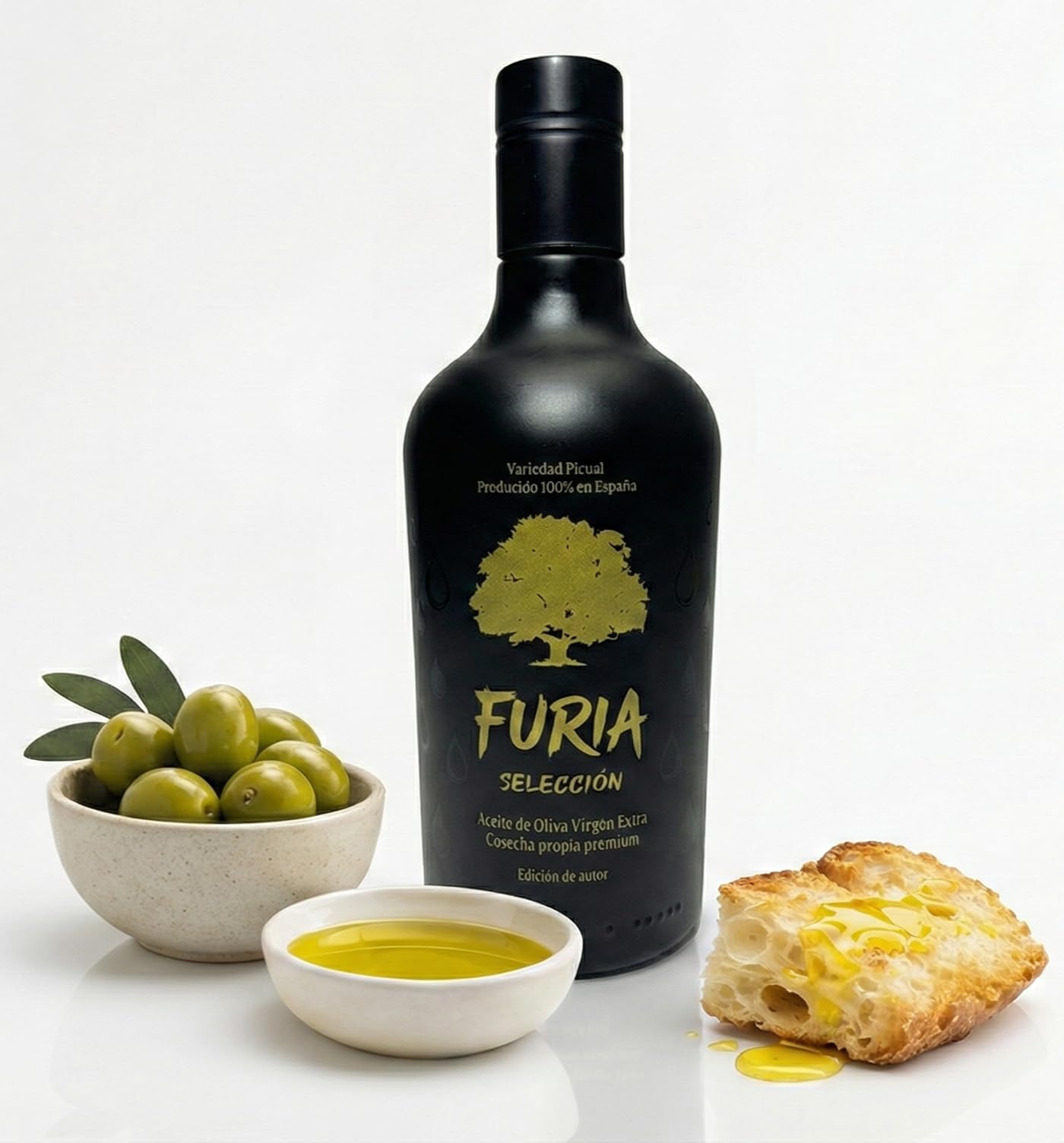 FURIA Selección Aceite de Oliva Virgen Extra Picual 500ml | AOVE 100% Picual Español Cosecha Propia | Extracción en Frío Sin Filtrar | Sabor Intenso Gourmet