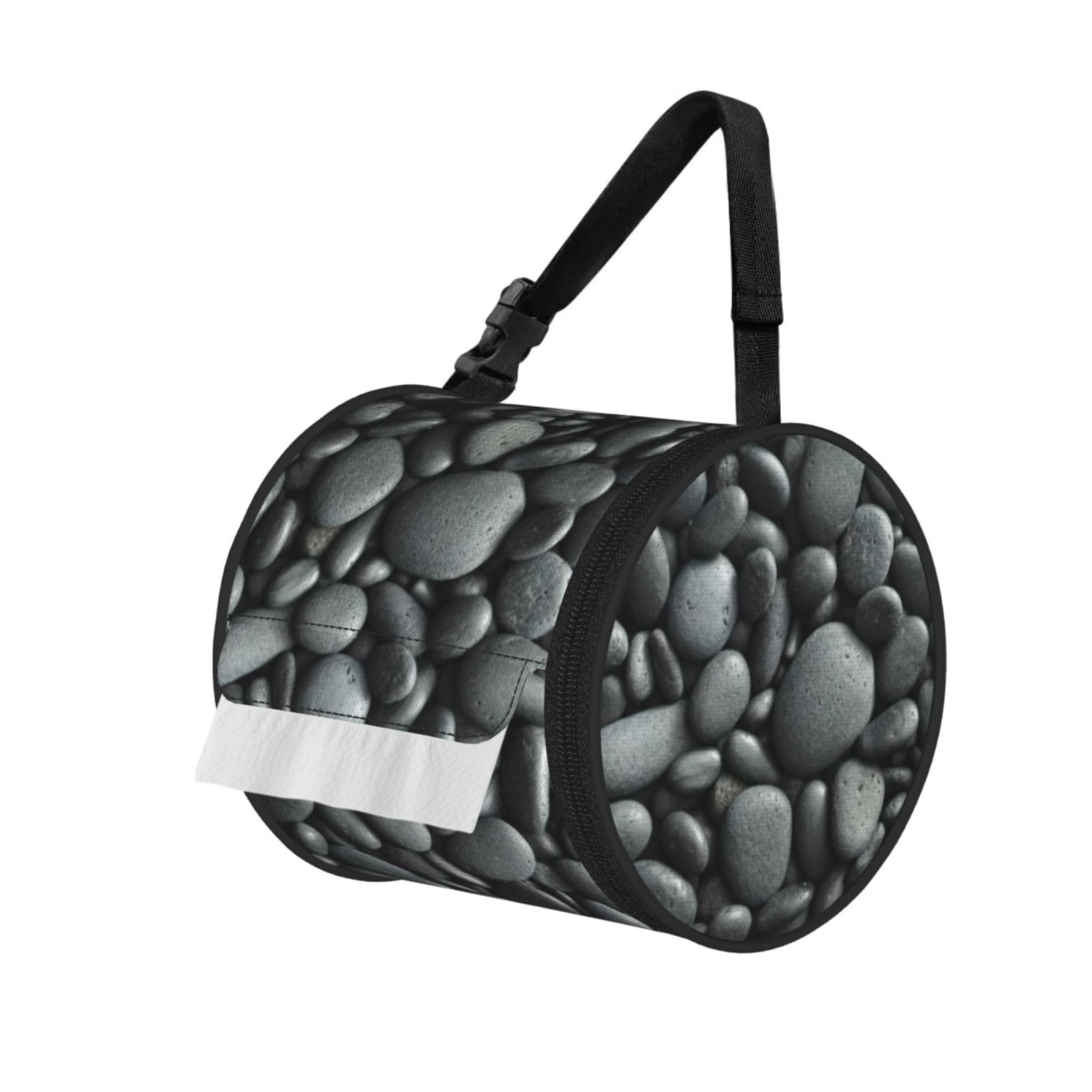 Many Black Pebbles Printed Roll Paper Carrier Bag, Foldable Oxford Cloth Tissue Case for Camping Hiking Backpack