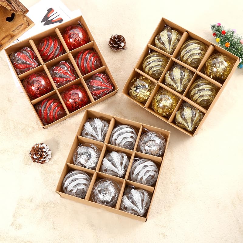 Weihnachtskugeln, Champagner Weihnachtskugeln 9Pcs 8cm Weihnachtskugel Bunte Kugel Geschenk Baum Dekoration Anhänger für Weihnachtsbaum Urlaub Girlande Dekor Ornamente (Weiß)