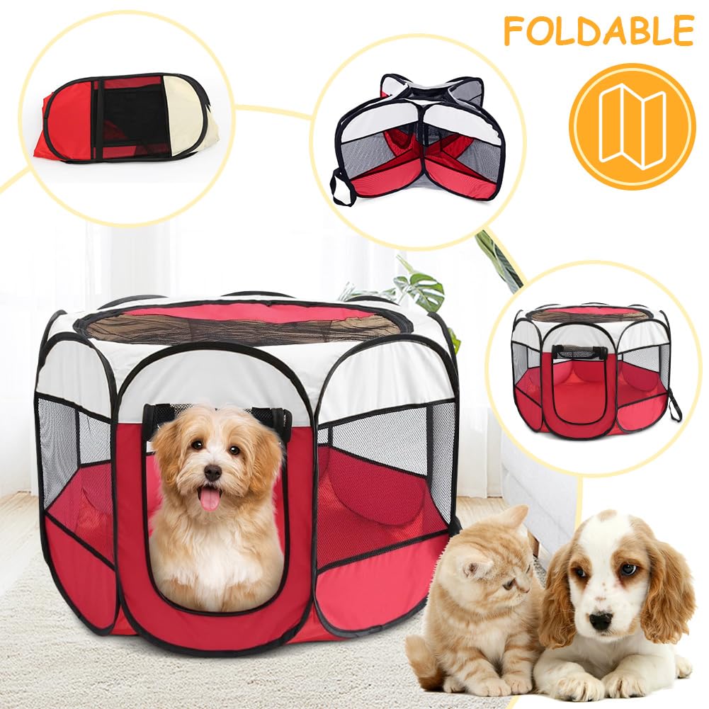 Box pieghevole per animali domestici, da 73 x 73 x 43 cm, impermeabile, per cani, gatti, cuccioli, piccoli animali, ambienti interni ed esterni (rosso)