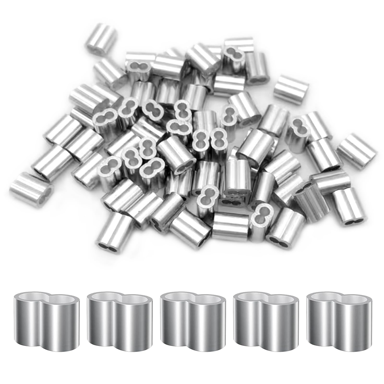 60 Aluminium-Crimphülsen – Doppelhülsen 6x11,7 Mm – Für Drahtseil, Gummiseil & Expanderseil – Stabil & Korrosionsfest