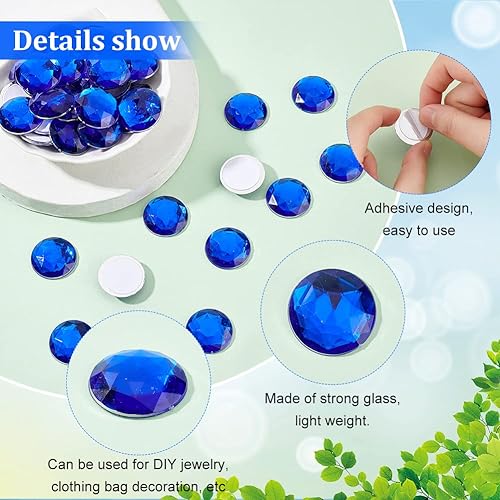 Miniatura 4 de FINGERINSPIRE 50 piezas de diamantes de imitación acrílicos redondos de 0.984 in con parte trasera plana de color azul, autoadhesivas, gemas