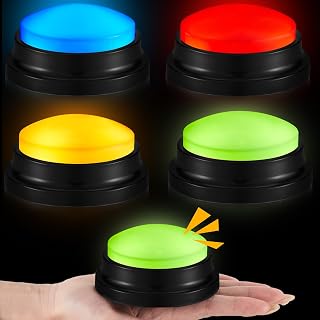 Honoson 4 Pcs Recordable Light up Buzzers for Trivia Games Answer Buzzers for Classroom Sound Buttons Family Game and Nights Back to School Supplies(Classic Color)