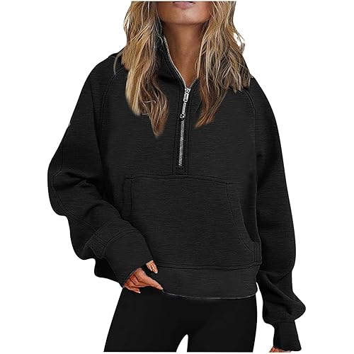 Half Zip Up Hoodie For Women Trendy 2023 Fall y2k Outfits Oversized Long Sleeve Hooded Sweatshirt Pullover
