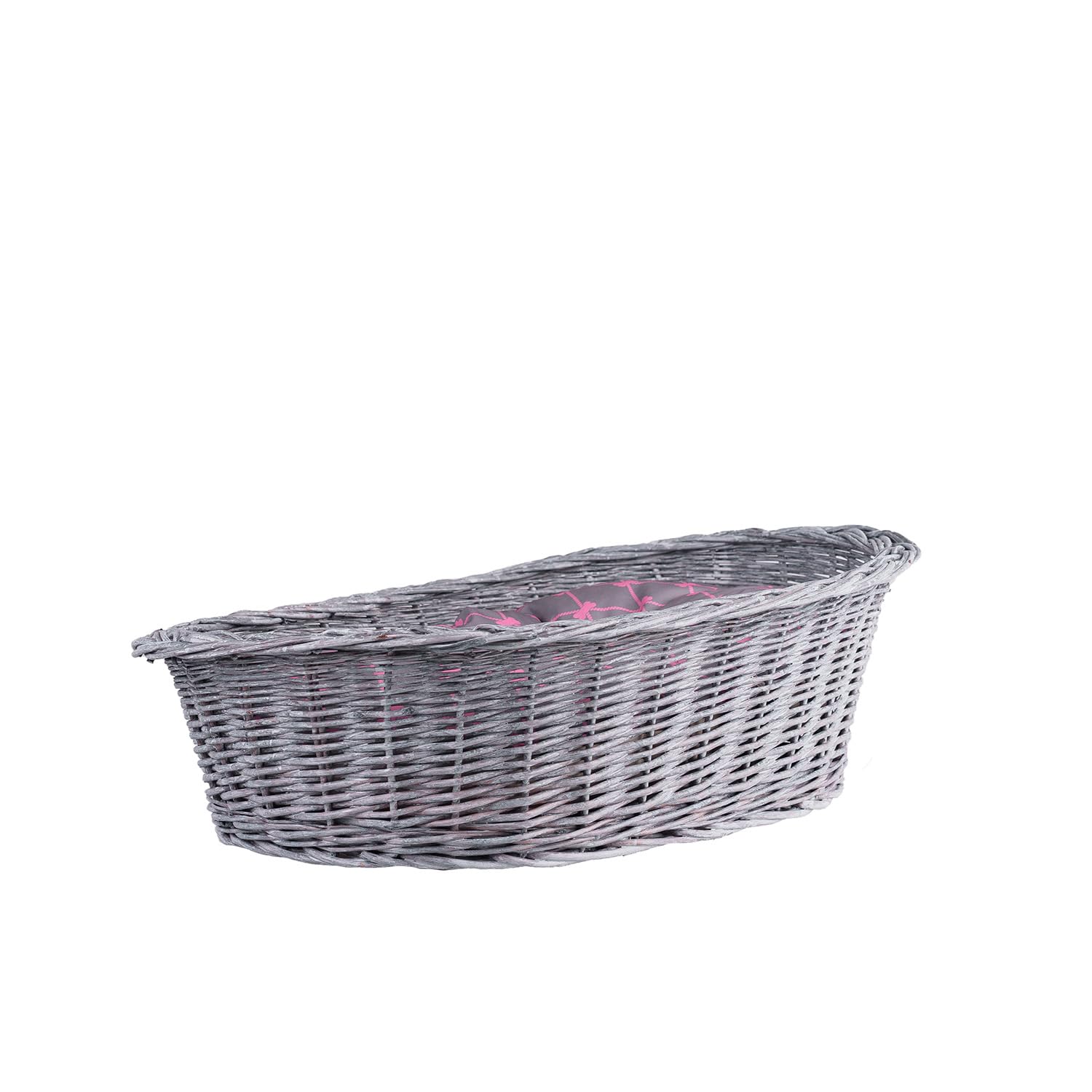 Cesta para perros de mimbre para perros y gatos, cama para perros y gatos, cama con cojín, cesta para animales trenzada, cesta para gatos (gris_gris, 95 x 72 cm, altura 27)