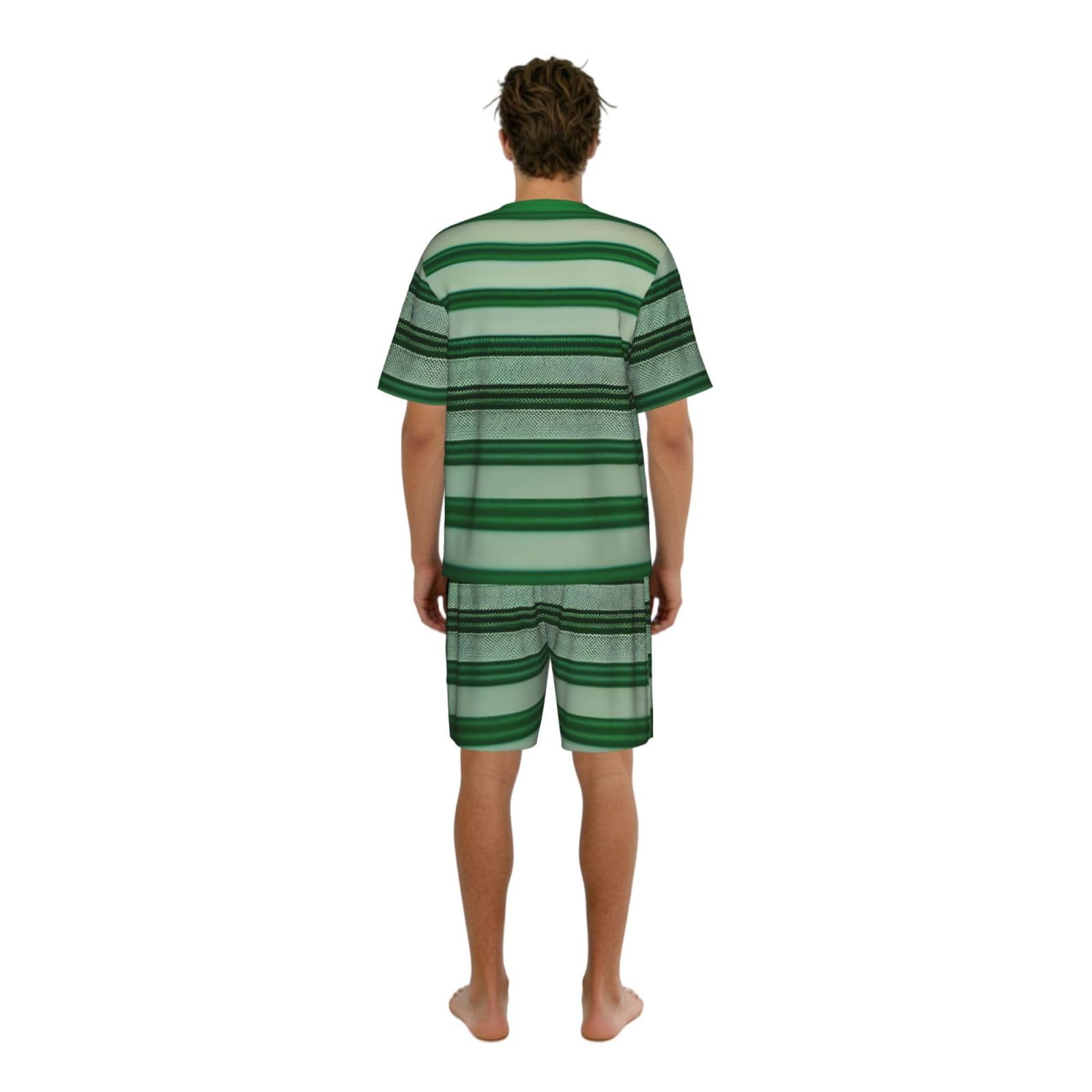 Set pigiama classico da uomo con stampa a righe verdi, pantaloncini da pigiama morbidi per gli uomini, perfetti per le notti estive