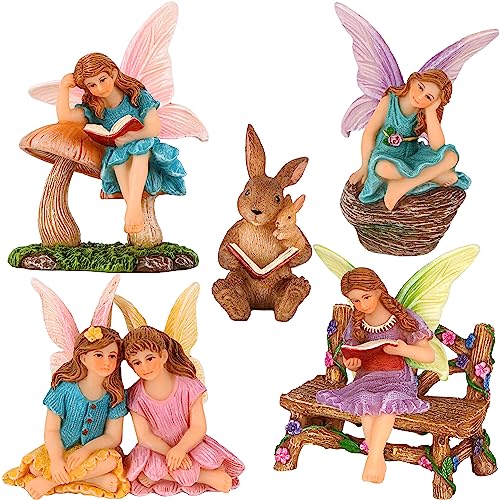 Mood Lab Fairy Garden - Miniature Reading Fairies Figurines Set