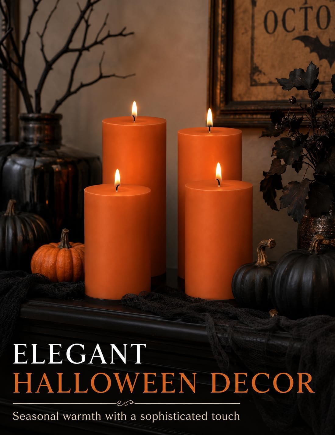 2x4 Inch Burnt Orange Unscented Pillar Candles for Fall Harvest