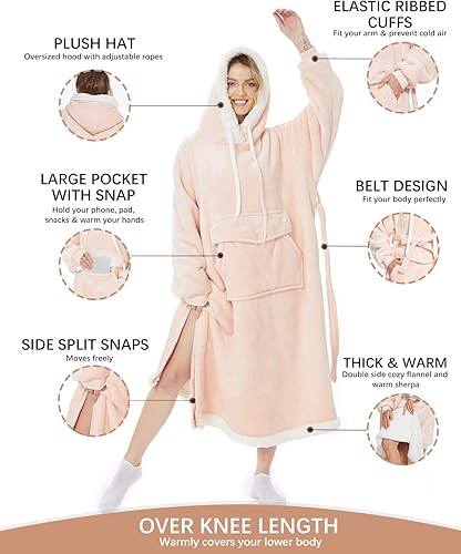 Miniatura 8 de Manta larga de forro polar de alta calidad con mangas para mujeres, adolescentes, 5 pies 1 pulgadas 5 pies 5 pulgadas de alto, súper suave, cálida y